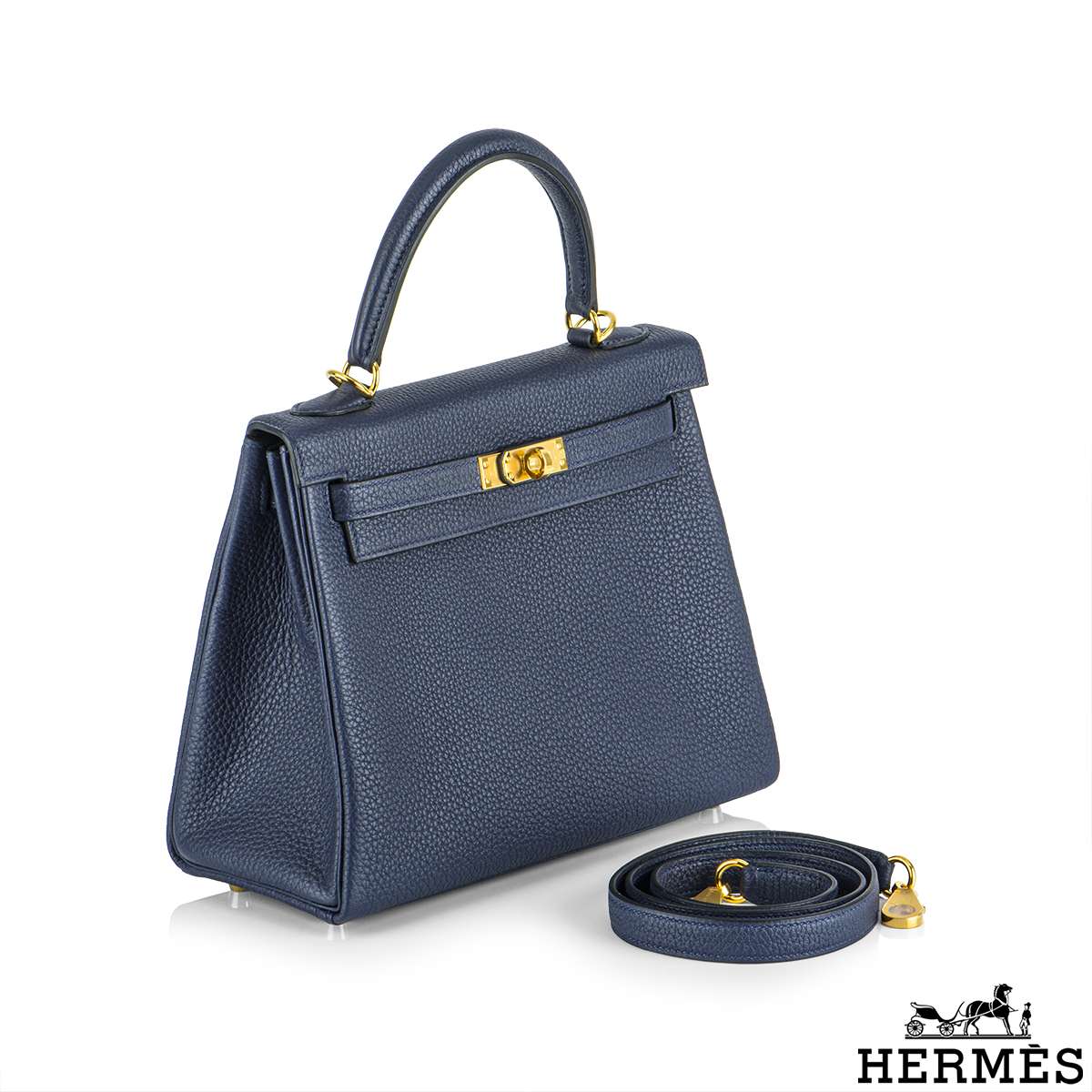Hermes Kelly 25 Handbag CC73 Blue Saphir Togo SHW